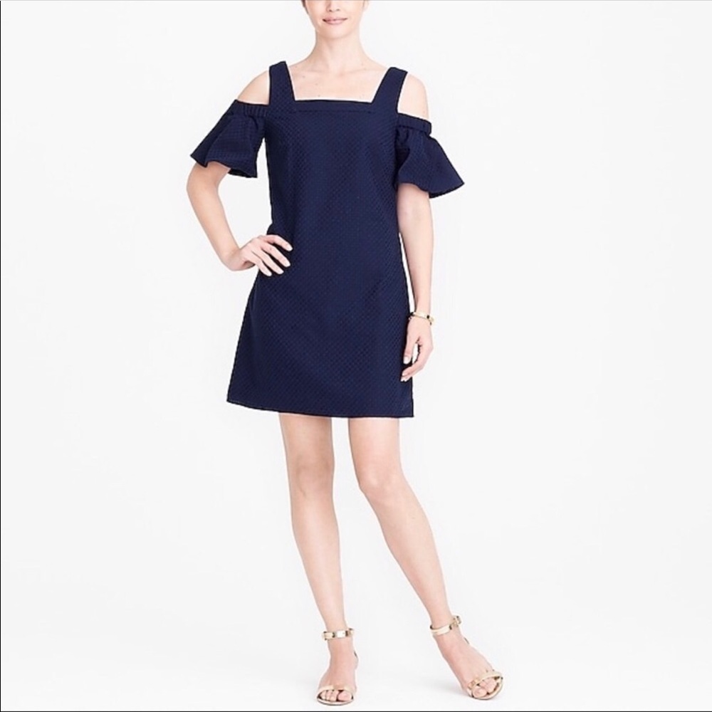 J. Crew Off Shoulder Navy, Textured Pattern Dress, Size Small Cottagecore